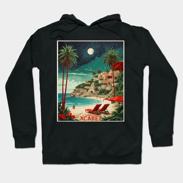 Xcaret Mexico Starry Night Vintage Poster Tourism Hoodie by TravelersGems